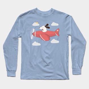 Kawaii Cute Dog Flying An Airplane Long Sleeve T-Shirt